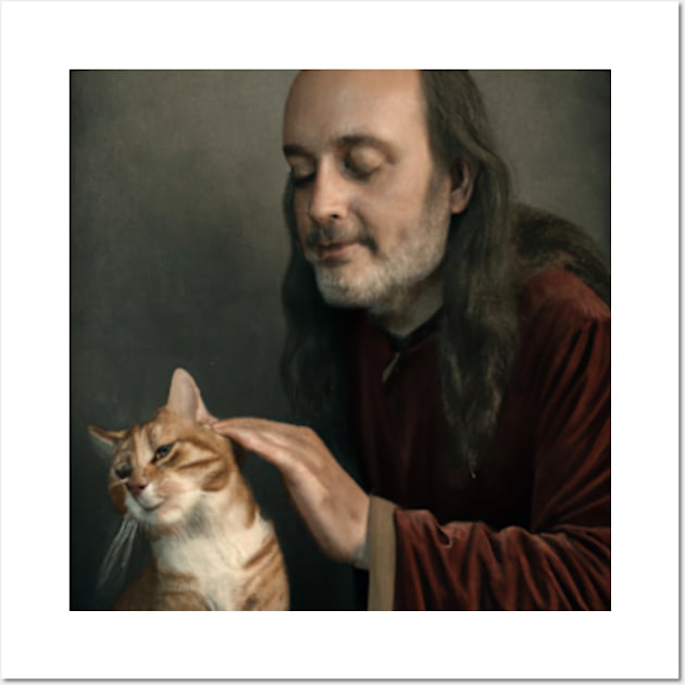 Leonardo Da Vinci Petting a Cat Fine Art Self Portrait 3 Wall Art by JustAnEngineer